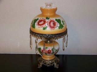 Vintage Gone with the wind floral glass table lamp with hand painted 