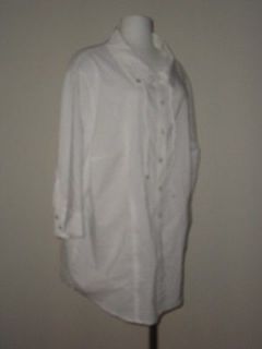 Elena Miro Cotton Blend White Drawsting Button front Shirt Blouse Top 
