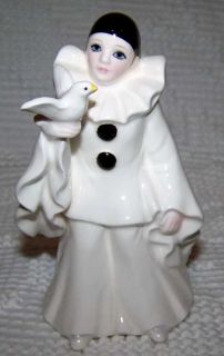 Schmid Music Box Pierrol Love 1981 Japan Harlequin Ceramic figure w 