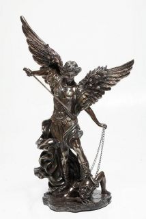Large 31H Archangel Saint Michael Statue Crushing Chained Lucifer In 