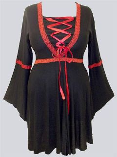 EAONPLUS BLACK RED Laced up Elvira Gothic Tunic Dress Sizes 14 to 32 