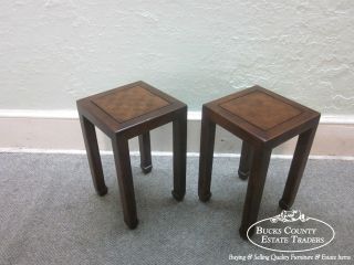 Henredon Pair Mahogany Small Oriental Style Occasional End Tables