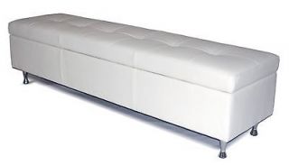     King Size White Leather Tufted Storage Bench, Chest, Ottoman