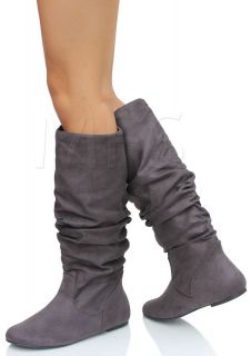 Charcoal Grey Slouchy Faux Suede Knee HIgh Flats Boots SODA Zuluu size 