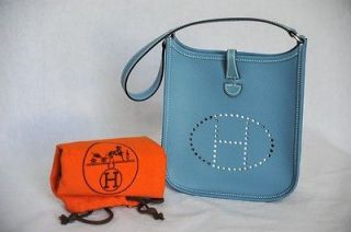 HERMES Blue Jean EVELYNE TPM Leather Shoulder H Bag Handbag Purse Mini