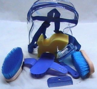 Childrens 7 piece blue grooming backpack kit horse tack equine