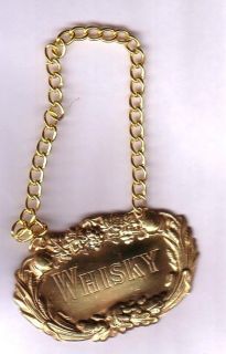 Engraved Brass Decanter Label complete with 17cm chain. Post Free to 