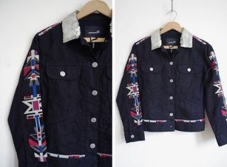 Isabel Marant Main Line Black Embroidered Roots Navajo Denim Jacket 0 