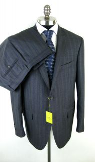 New ETRO Milano Italy Wool & Silk Navy Flat Front Suit 56 46 46R NWT $ 