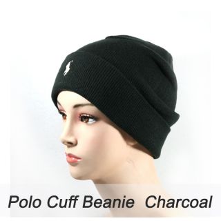 PO60 Charcoal Color Polo Acrylic Cuff Knit Beanie Men Women Warm 