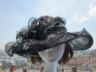 Women Vintage Dress Church Wedding Kentucky Derby Wide Brim Hat 8 
