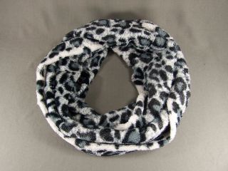 Black Grey Cheetah snow Leopard print infinity endless loop circle 