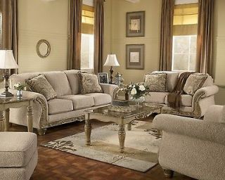   Traditional Sofa & Love Seat Living Room Furniture Set Fabric & Wood