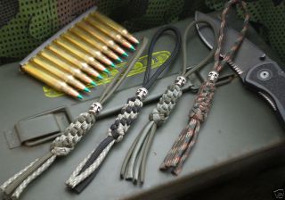Paracord Knife/Gear Lanyards w/ Chromed Skull Beads. Custom Made NEW 