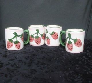 Hand Painted Deco Strawberry Mugs WCL Set of 4 to Grow Window Sill 
