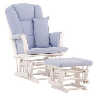 Stork Craft Tuscany Glider and Ottoman   White Finish with Blue 