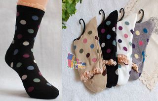 Women/Girl Fashion Lace Ruffle Frilly Ankle High Hosiery Socks Polka 