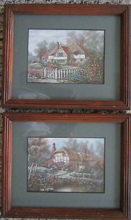   & Matted Carl Valente Prints Cottage, House with Picket Fence 9 x 11