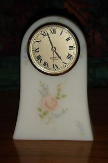 FENTON CLOCK 6 TALL WHITE FENTON GLASS  ROSES PAINTED BY FRANCES 