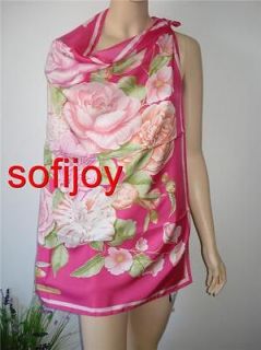 NEW Salvatore Ferragamo silk scarf/shawl pink/green/white/yellow rose 