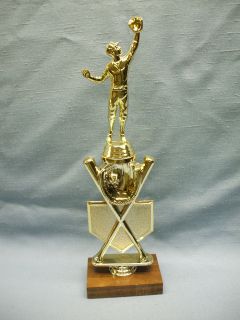 male baseball fielder trophy award theme riser wood base