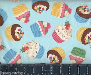 CUPCAKES FROSTED CONFECTIONS BAKERY TOSS on 100% COTTON FABRIC Sold By 
