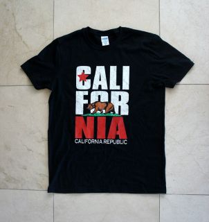 NEW T Shirt Cali Flag CALIFORNIA Bear REPUBLIC Medium Black Free 
