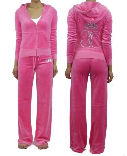   COUTURE Bling Ornate Monogram Pink Fizz Velour Hoodie Pants Tracksuit