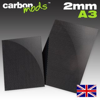   Carbon Fibre/Fiber Flat Sheet in 2mm A3 (Genuine Large Rigid Sheet