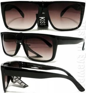 Flat Top Wayfarer Sunglasses Smoke Lens KISS Black K60