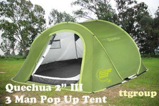 Quechua Waterproof Pop Up Camping Tent 2 Seconds III, 3 Man Double 