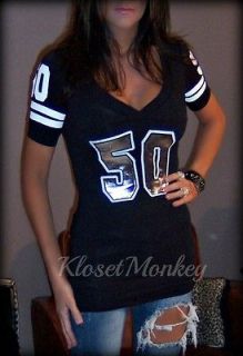 SEXY BLACK SILVER WHITE FOOTBALL LOW CUT JERSEY STRETCH TEE RAIDERS 