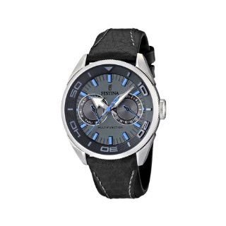 Festina Mens F16572/6 Black Leather Quartz Watch with Grey Dial 
