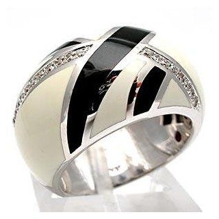 Roberto Coin Black & White Enameled Diamond Dome Cocktail Ring Solid 