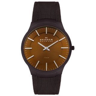 Skagen Mens 694XLTMD Titanium Brown Mesh Watch Watches 