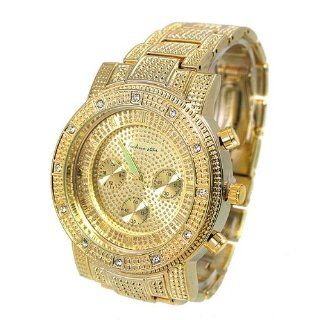 Techno Star Goldtone Textured Ice Out Hip hop Big Men Watch 52mm Case 