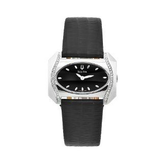 Bulova Womens 63R40 Black Leather Diamond Accent Watch Watches 