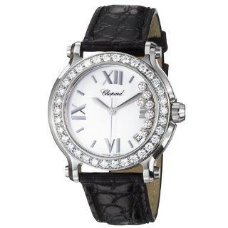 Chopard Happy Sport Round Ladies Black Leather Strap Diamond Watch 