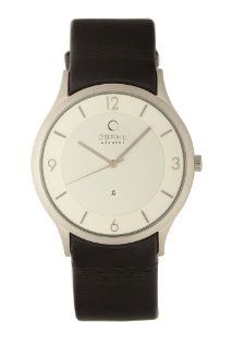 Obaku Mens V132XCIRB Silver Dial Black Leather Date Watch Watches 