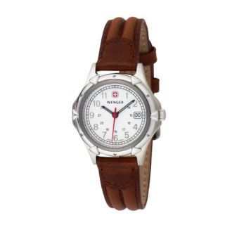 Wenger Womens 70200 Standard Issue White Dial Brown Leather Strap 
