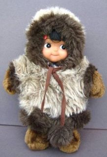 ESKIMO Doll Dressed in Furs ALASKA Vacation Souvenir Vinyl Face 