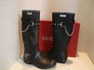 New Guess Womens Wimlay Black Synthetic Rubber Boots 7 Medium