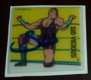 Sid Vicious Signed 1991 WCW Larami Vinyl Sticker Card Autod WWE Sycho 