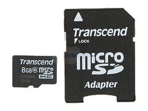    Transcend 8GB Micro SDHC Flash Card Model TS8GUSDHC10