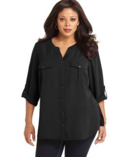 Style&co. Plus Size Top, Three Quarter Sleeve Henley   Plus Size Tops 