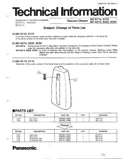 Panasonic Vacuum cleaner Technical info. panasonic vacuum page 3 Parts