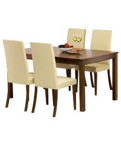 Buy Hampton 120cm Walnut Stain Table and 4 Cream Midback Chairs at 