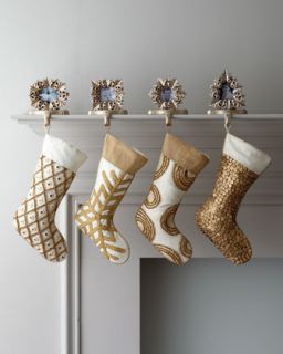 Champagne Frost Embroidered Christmas Stockings   The Horchow 