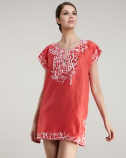 Embroidered Satin Tunic, Orange