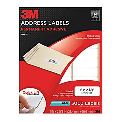 3M White Laser Address Labels 1 x 2 58 Pack Of 3000 by Office Depot